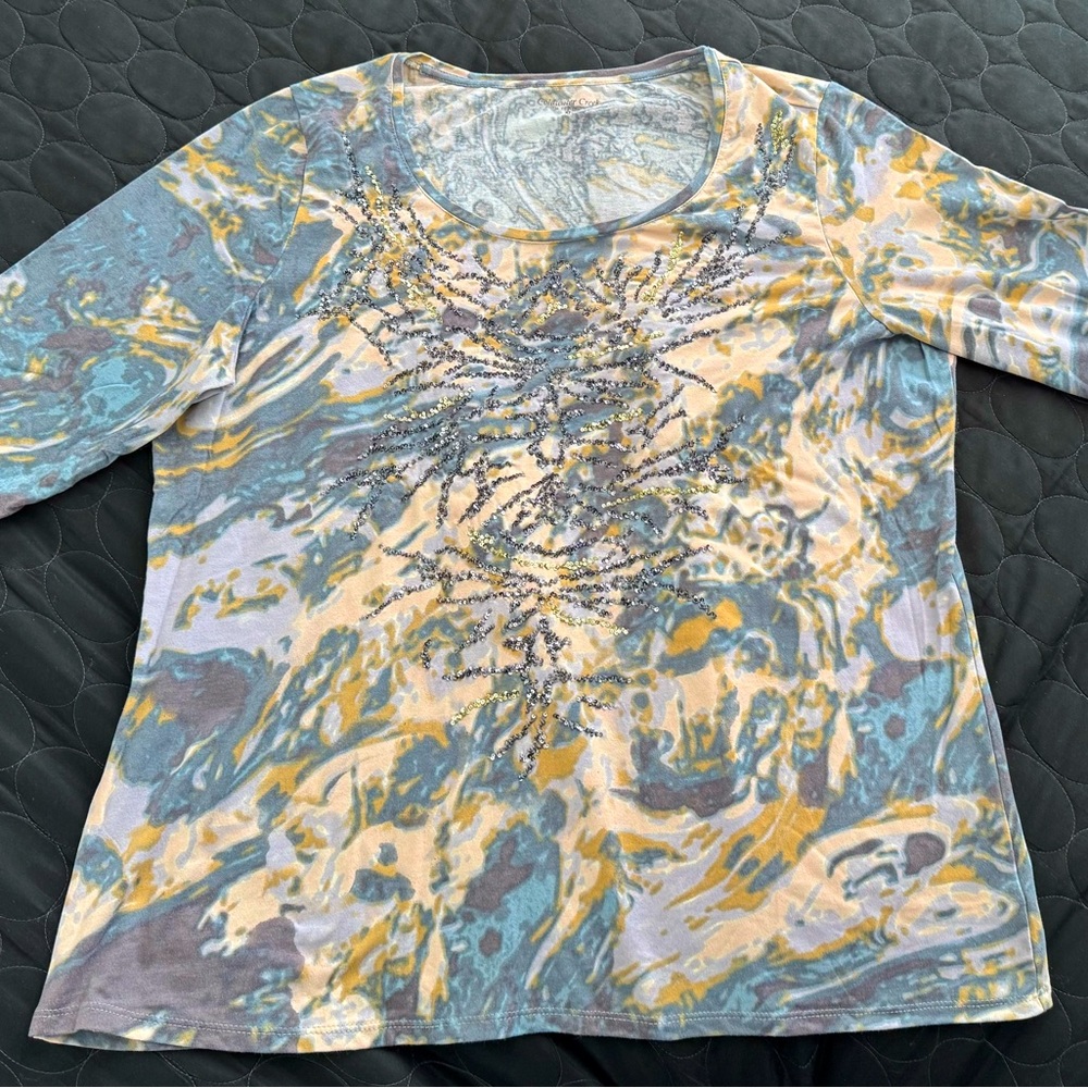 Women's Multicolor Abstract Top with embroidery.